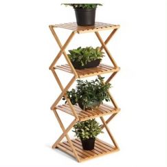 Bamboo And Wood Plant Stand 